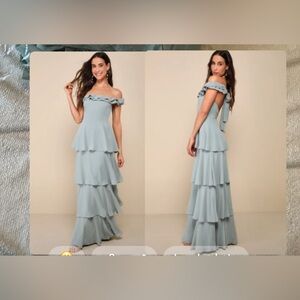 Elegant Off-Shoulder Blue Tiered Dress